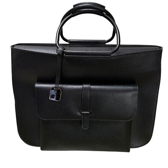 Gucci Handbags - Gucci Large Leather Attache’ Laptop Tote Sleek Design w/ Metal Ring Handles.